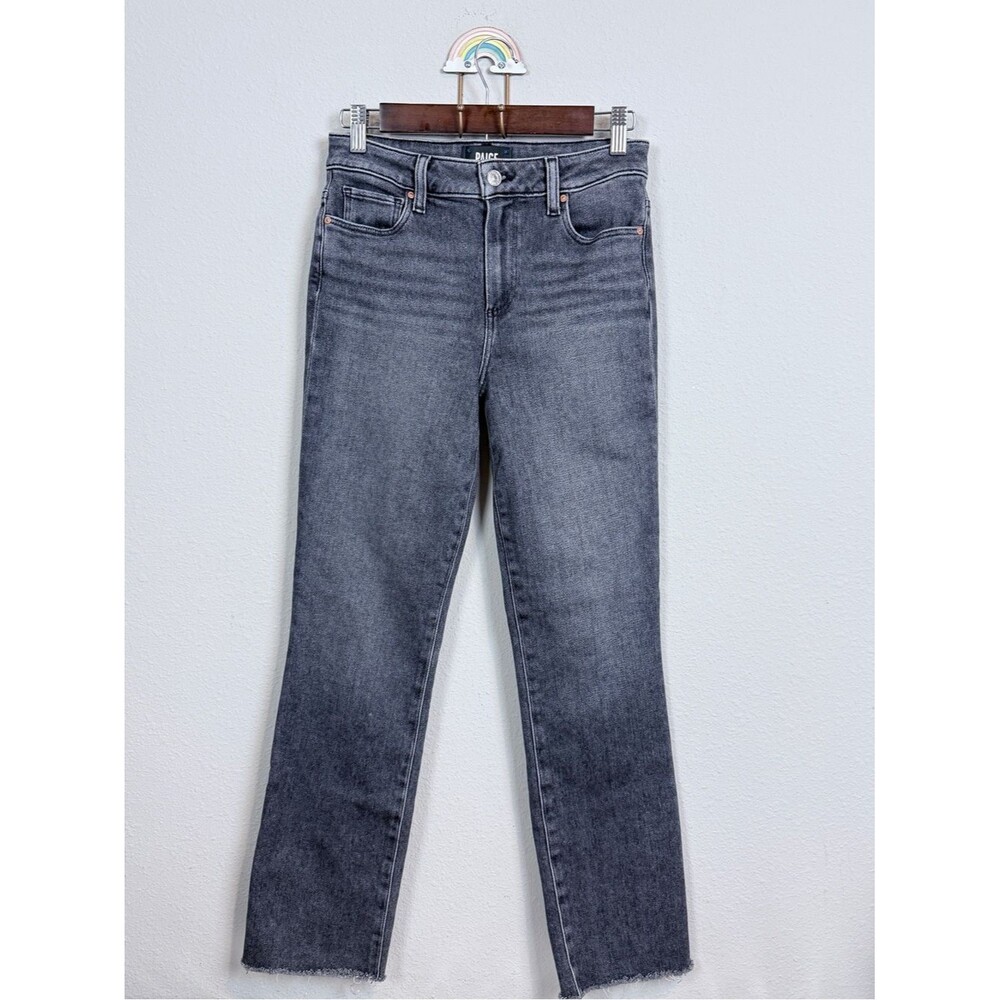 PAIGE Cindy Washed Charcoal Straight-Leg Raw Hem Jeans 26
